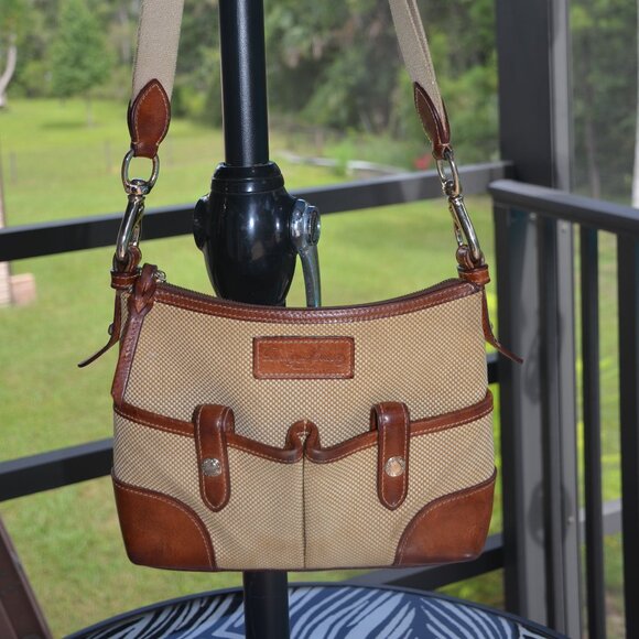Dooney & Bourke Crossbody Small Lucy Canvas Woven & Leather Shoulder Bag - Picture 1 of 11